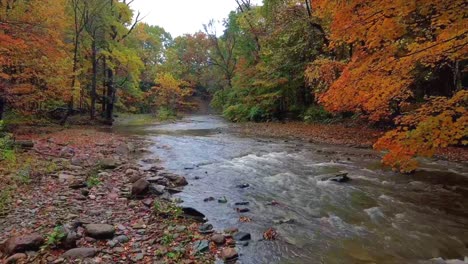 Flying-low-over-a-fishing-creek-during-peak-foliage