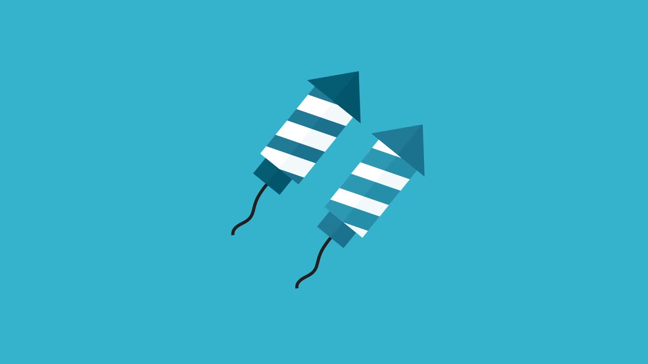 icono de animación de diseño plano de cohetes de fuegos artificiales