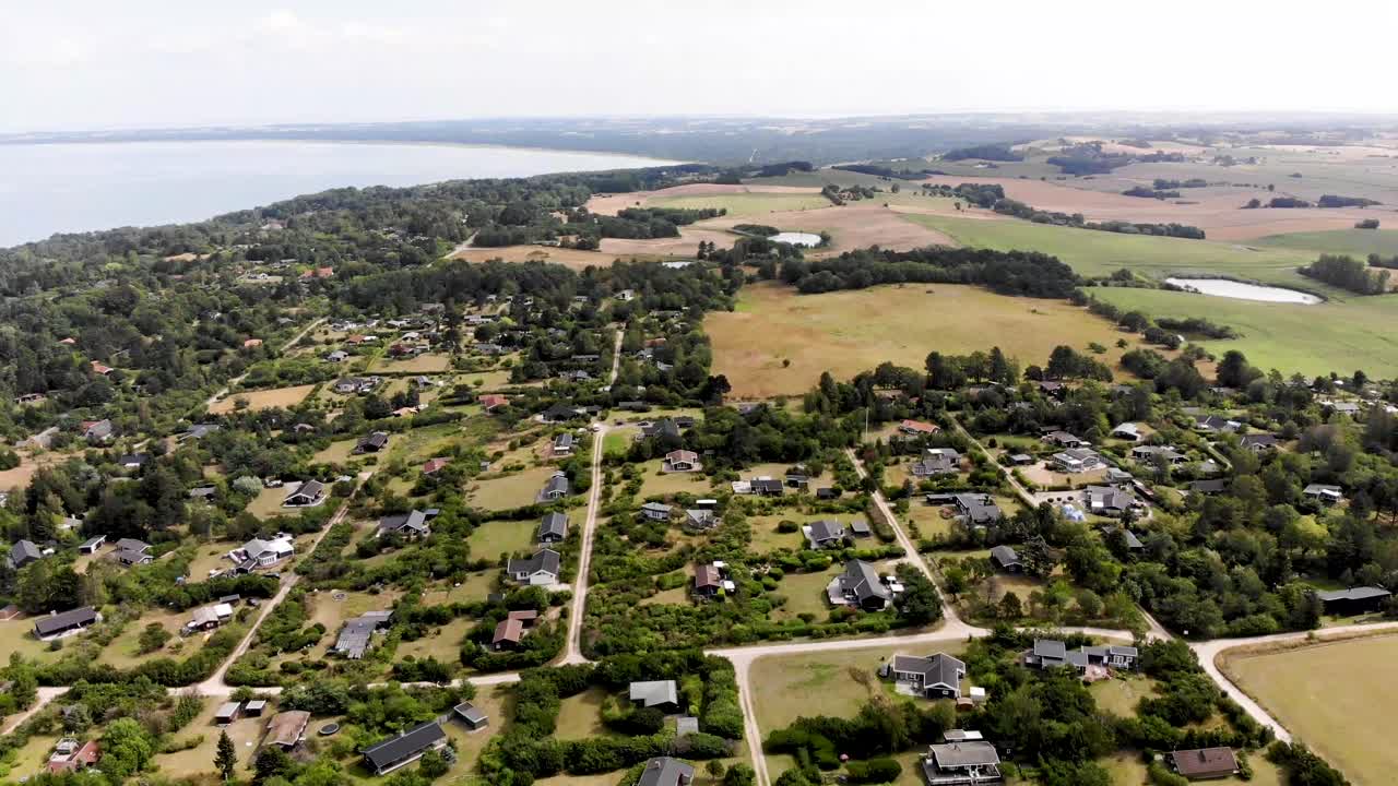 Aerial View of a Coastal Town in Denmark