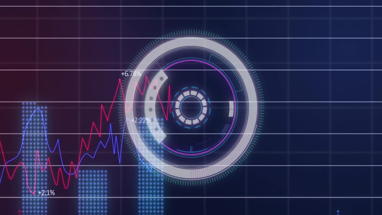 animación del escaneo del alcance y el procesamiento de datos financieros a través de la red