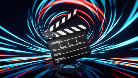 clapper board with spin lines effect background, 3d rendering.