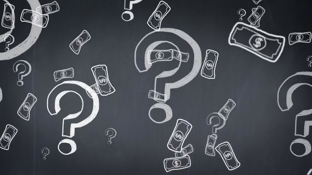 회색 배경에 질문표와 달러 아이콘의 애니메이션