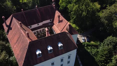 drone flies over a castle ernegg sunny weather lower austria