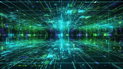 Dynamic Visualization of Abstract Data Flow: A Vivid Journey Through an Illusory Digital Landscape Featuring Vibrant Colors and Complex Patterns in Motion