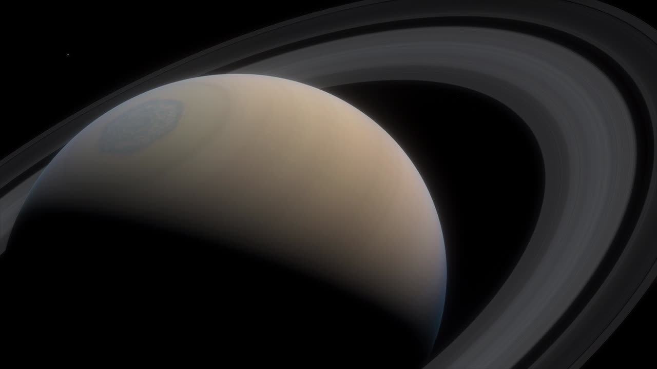 Saturn is a huge planet of the solar system with beautiful rings. Cinematic animation of planet Saturn