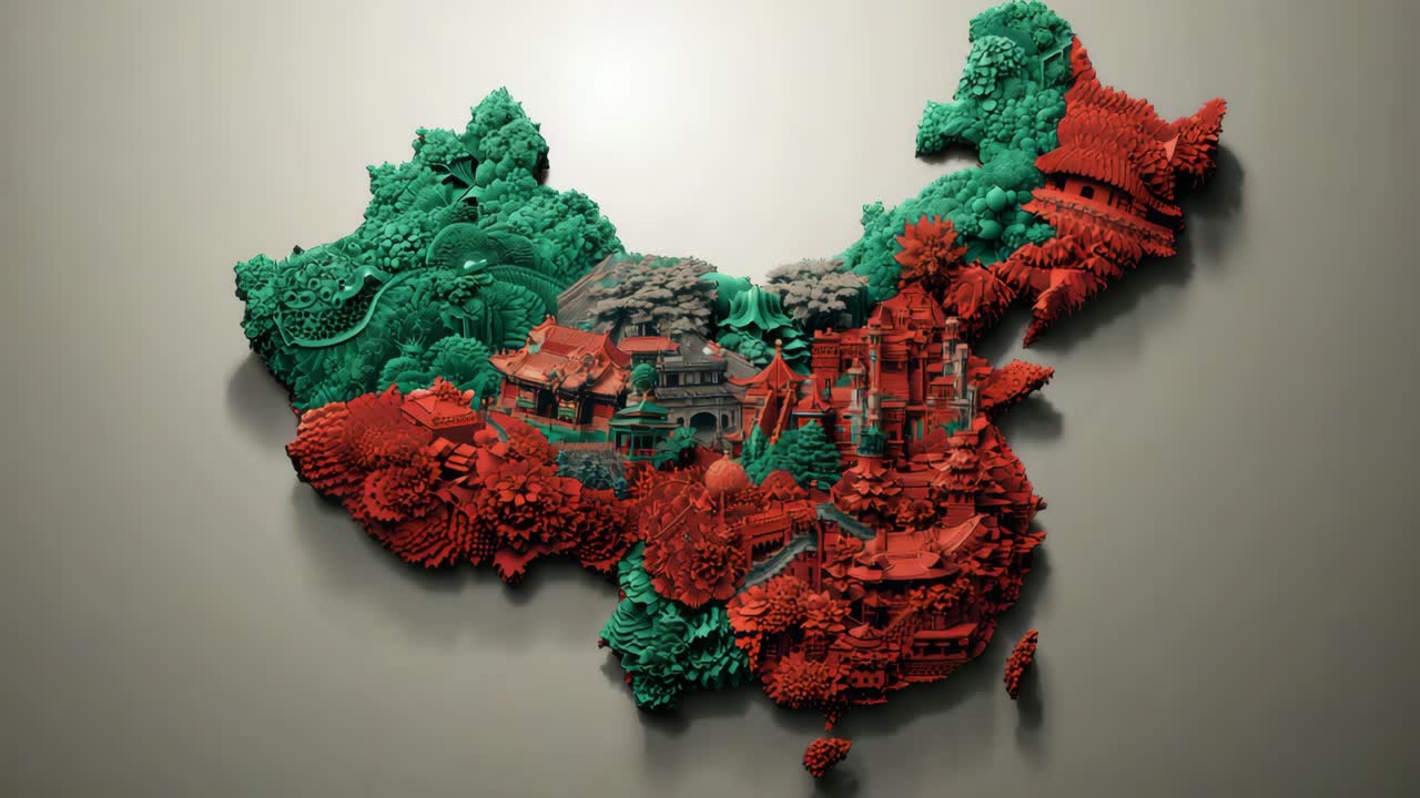 Map of China with Chinese Architecture