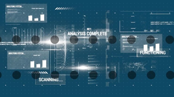 Animasjon av databehandling over blå bakgrunn