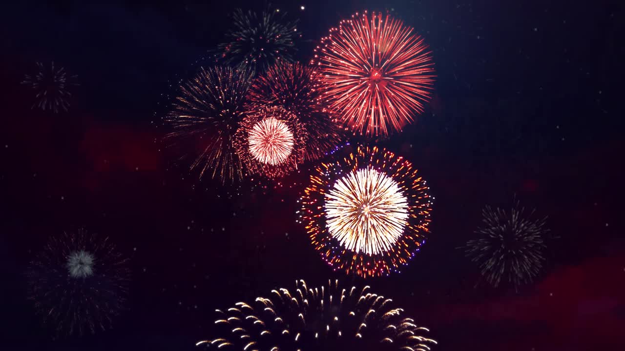 Real Fireworks 4k on Black Background loop Sky on Futuristic Fireworks Festival show