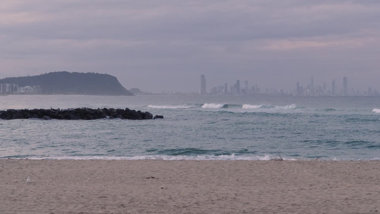 Ocean Waves Splashing On The Beach In Currumbin Alley, QLD, Australia - Wide Shot