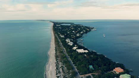 a view down the length of captiva island, fl from a drone