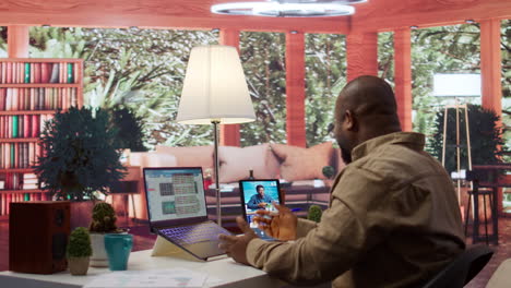 small business owner meets on a videocall with investors to work on expansion