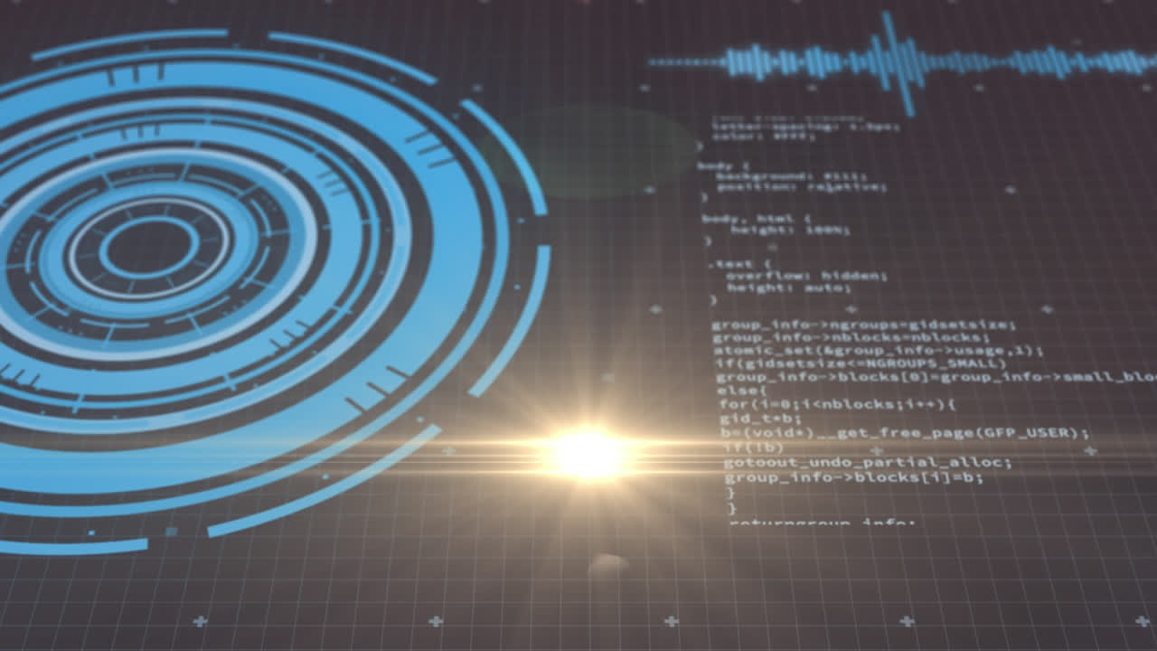 animación del procesamiento de datos y el escaneo del alcance sobre fondo negro