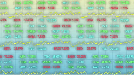 Animación-De-Un-Tablero-De-Comercio-Multicolor-Sobre-Un-Patrón-De-Cuadrícula-Sobre-Fondo-Azul.