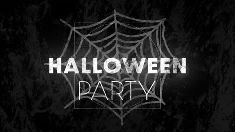 animación del texto de la fiesta de halloween sobre una telaraña sobre un fondo oscuro