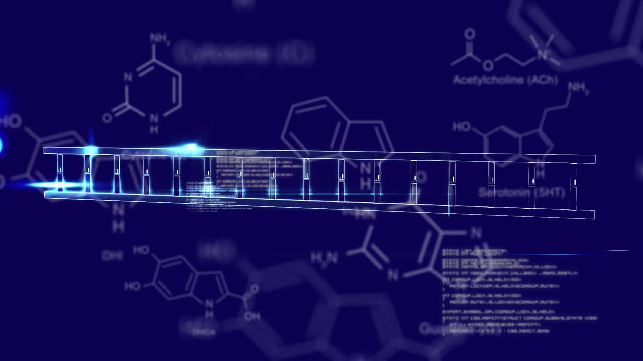 데이터 처리 위에서 회전하는 dna 가닥의 애니메이션