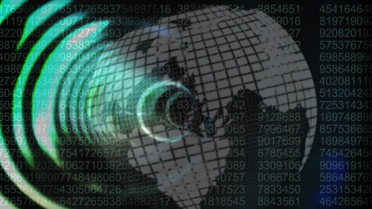 animación de círculos que se mueven sobre el globo girando sobre un fondo negro