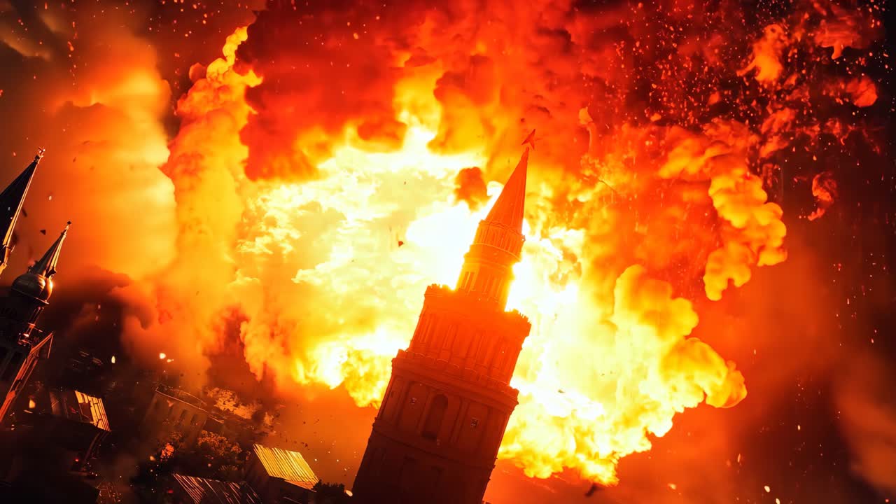 도시 한복판에서 큰 불이 타고 있다