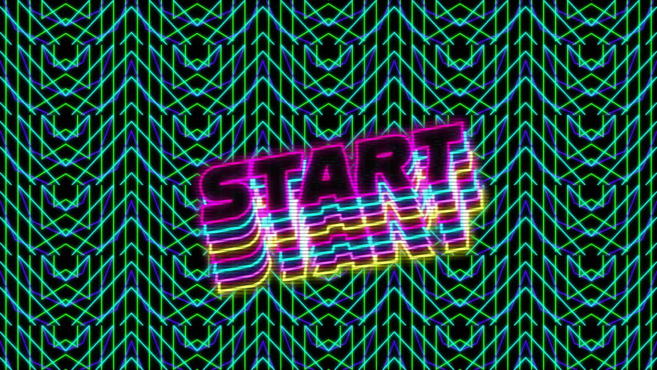 animación del texto de inicio sobre el fondo del patrón del caleidoscopio