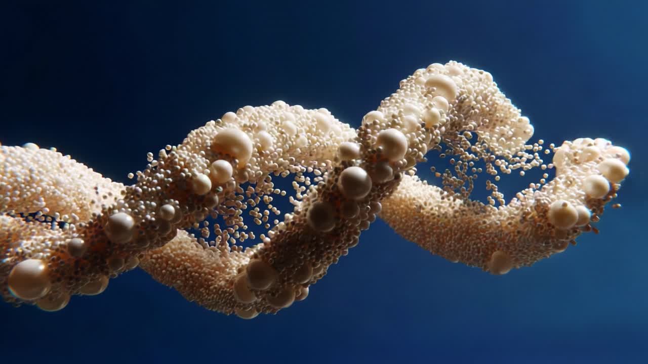 A captivating visual of a swirling, spiraled formation composed of intricate bubbles and beads, creating a mesmerizing pattern reminiscent of molecular structures in stunning detail