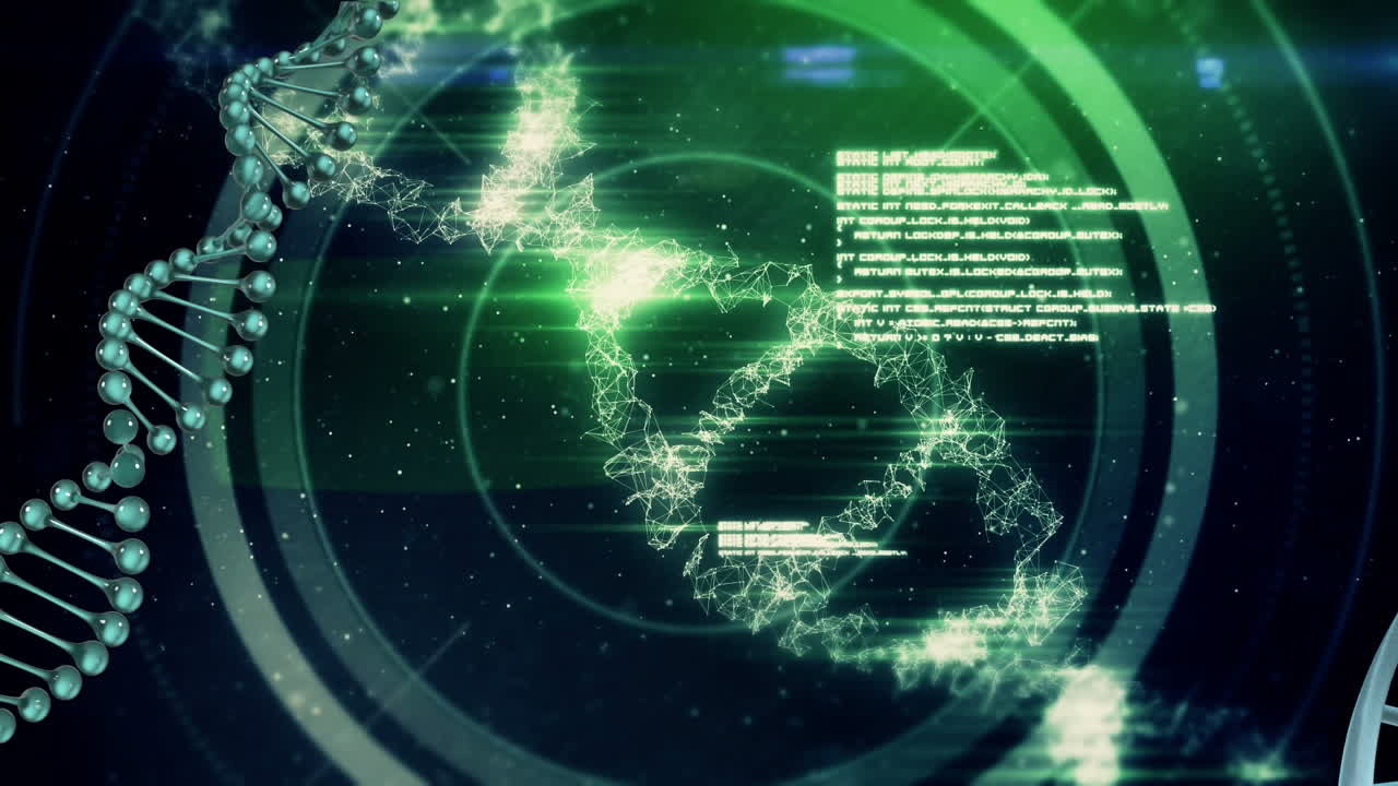 dna 가닥에 대한 데이터 처리의 애니메이션