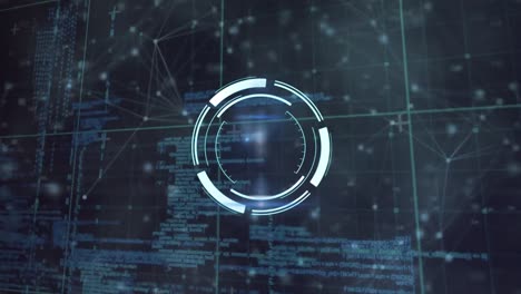 animation of networks of connections, data processing and scope scanning over black background