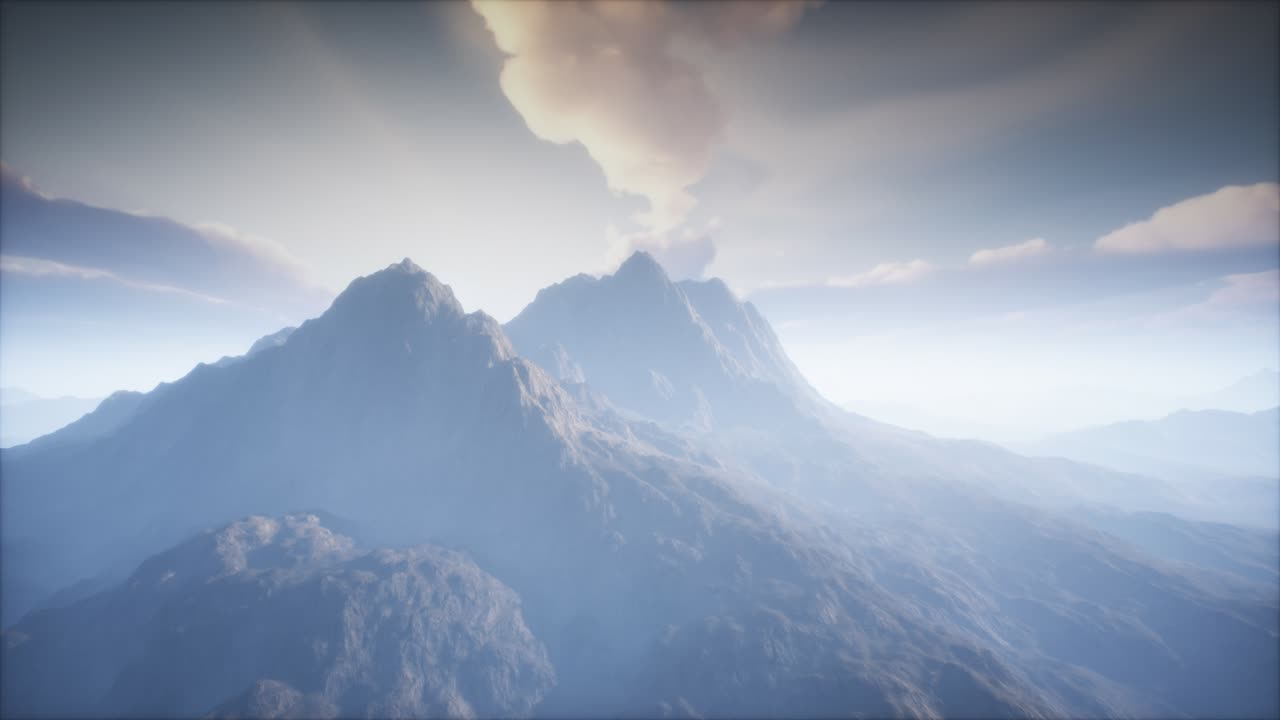 paisaje del cráter del volcán con niebla