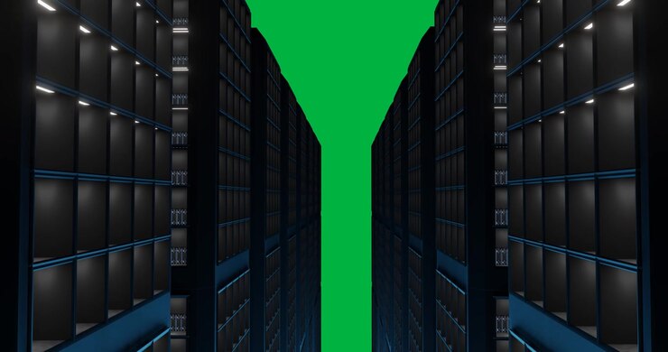 Animation of lights flickering on servers in server room on transparent background