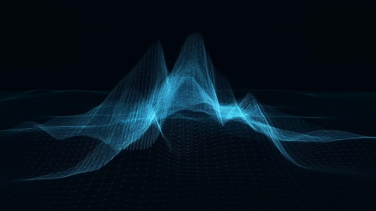 Glowing Blue Wireframe Data Visualization on Dark Background