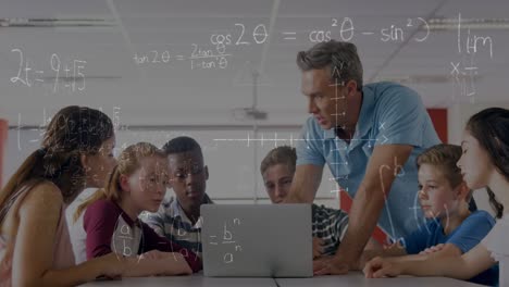 animation of mathematical equations over schoolchildren using laptop