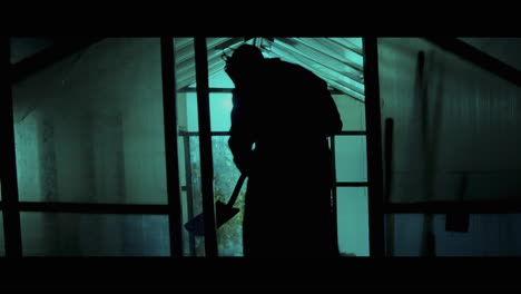 silhouette of person in greenhouse