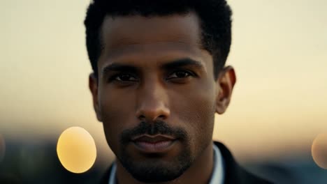 portrait of a handsome young black man looking at the camera