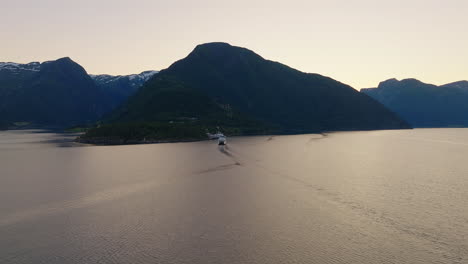 Car-ferry-crossing-Sognefjorden,-amazing-aerial-vista