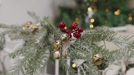 Frosted-branches-with-red-berries,-Christmas-decor