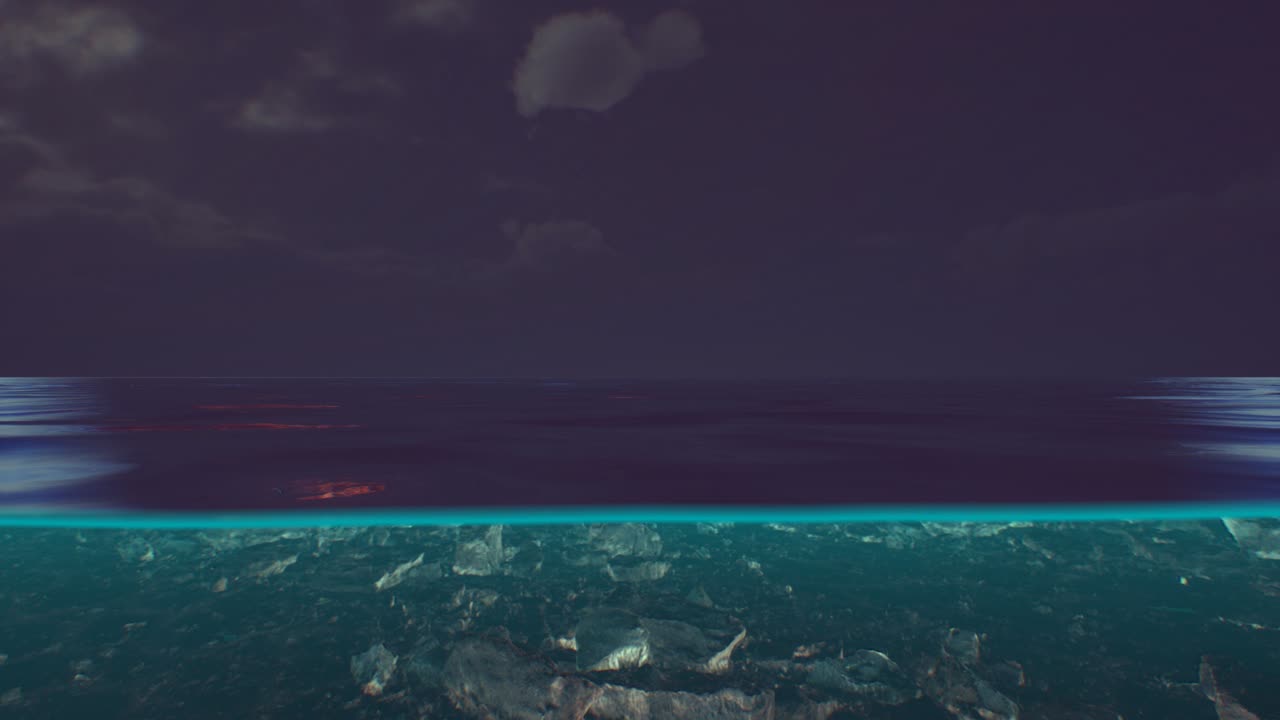 Split view over and under water in the Caribbean sea with clouds