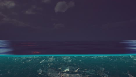 Split-view-over-and-under-water-in-the-Caribbean-sea-with-clouds