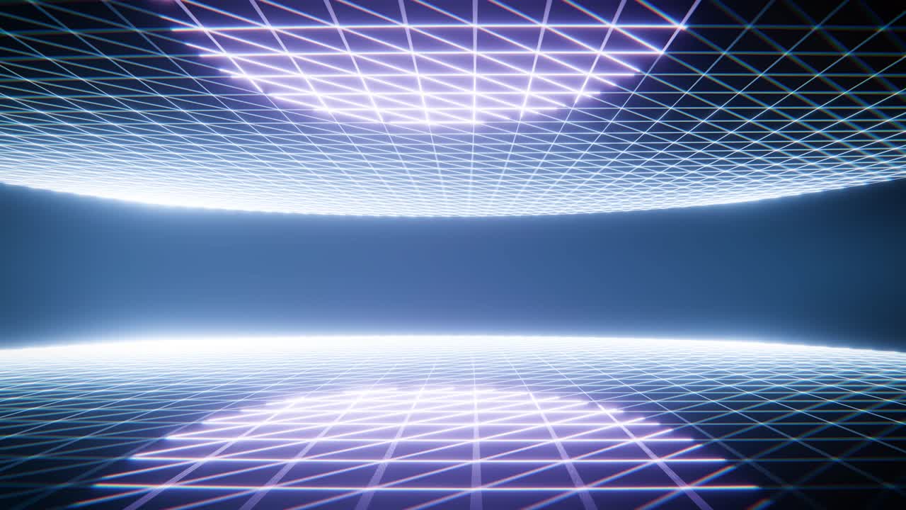 Abstract Futuristic Grid Tunnel with Glowing Neon Lights