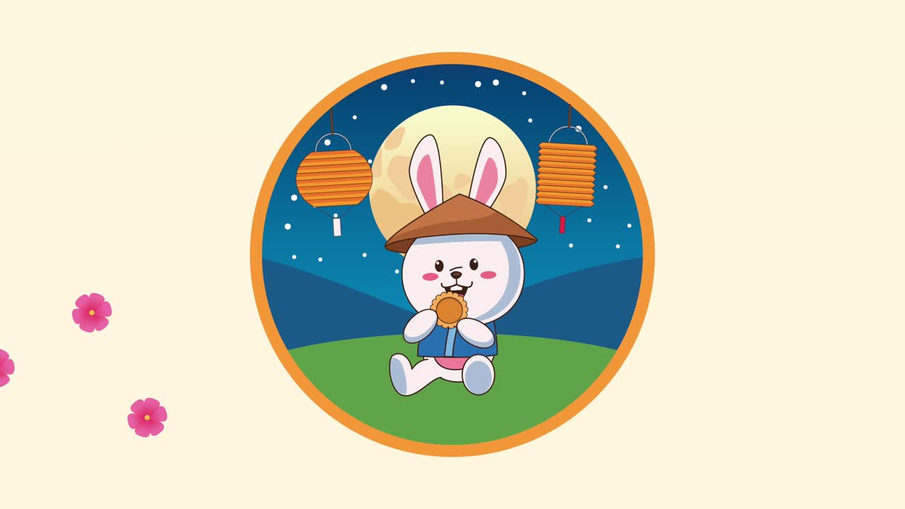 토끼와 등불 장면을 가진 가을 중절 축제 애니메이션