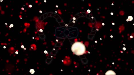 Animation-Von-Flackernden-Zuckerstangen-über-Leuchtenden-Roten-Und-Weißen-Flecken-Auf-Schwarzem-Hintergrund