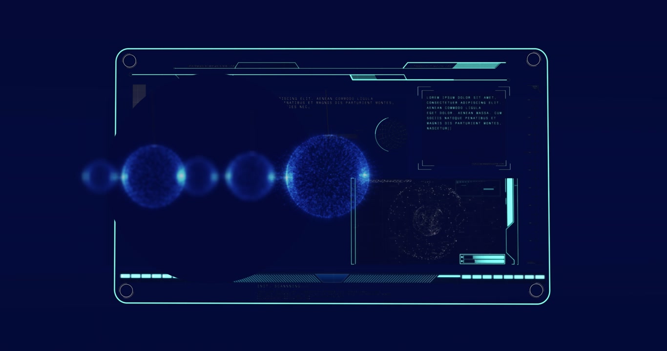 Animation of baubles over data processing on black background