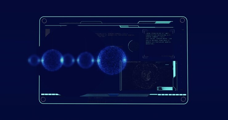 Animation of baubles over data processing on black background