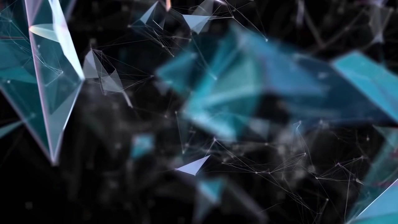 Dynamický abstraktní plexus modrých geometrických tvarů a spojovacích čar
