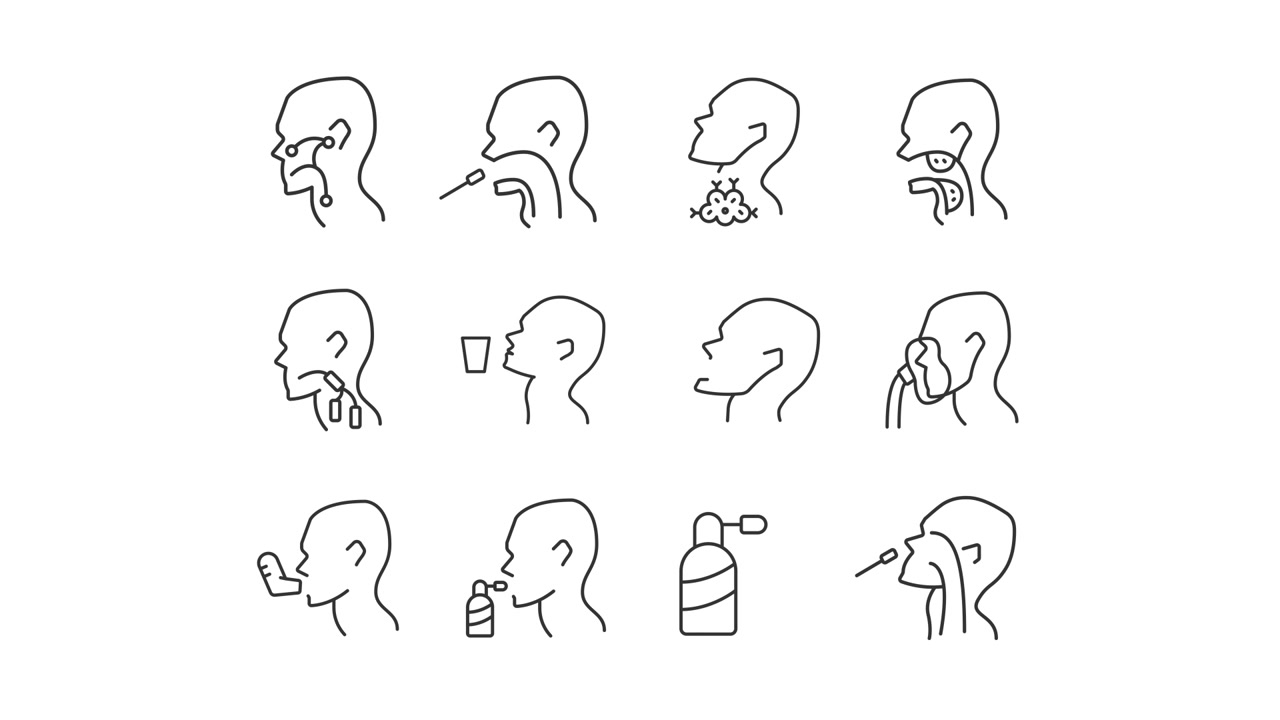 Icone animate in stile line art di condizioni mediche e trattamenti
