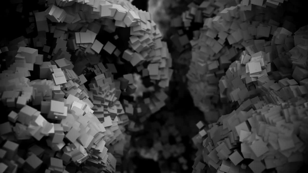 las formas cúbicas abstractas explotan a través del marco.