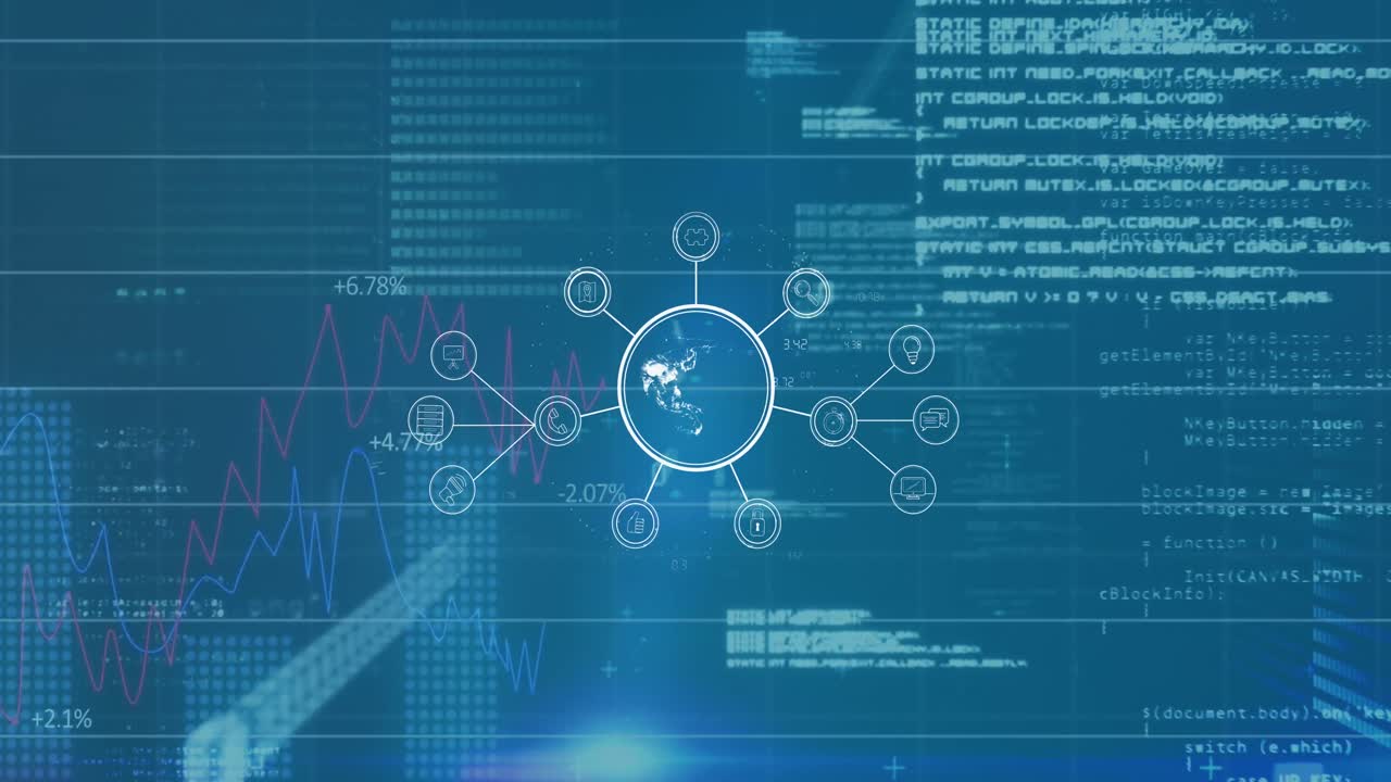 Video of data processing over blue background