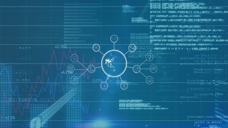 Video of data processing over blue background