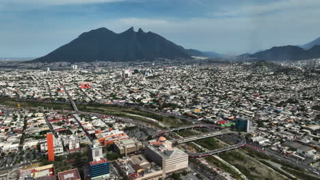 panoramic drone shot overlooking the cityscape of monterrey city sunny mexico