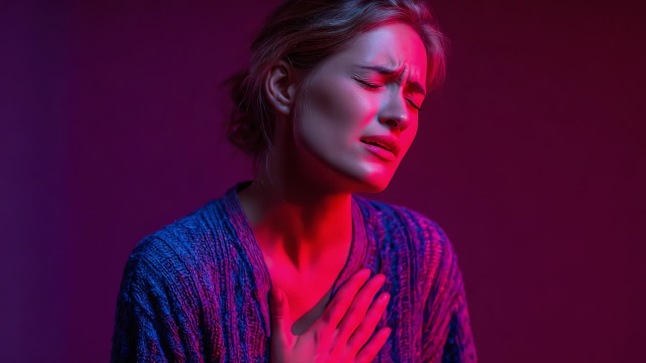Un Viaggio Attraverso l'Emozione: Catturando la Profondità della Vulnerabilità e del Tumulto Interiore Sotto un'Illuminazione Intensa e Colorata