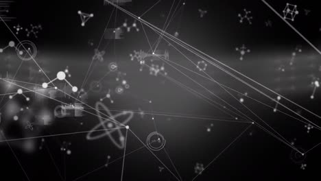 animación de una red de conexiones y moléculas sobre un fondo negro