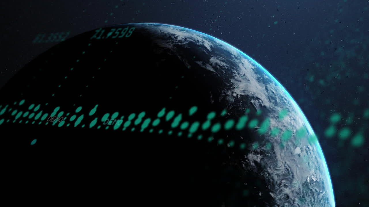 Earth with data points and numerical values, global information animation