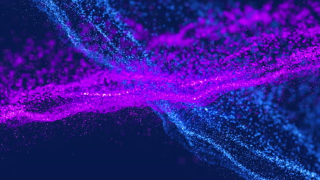 animation of 3d neon blue, purple abstract particle waves moving on computer graphic background